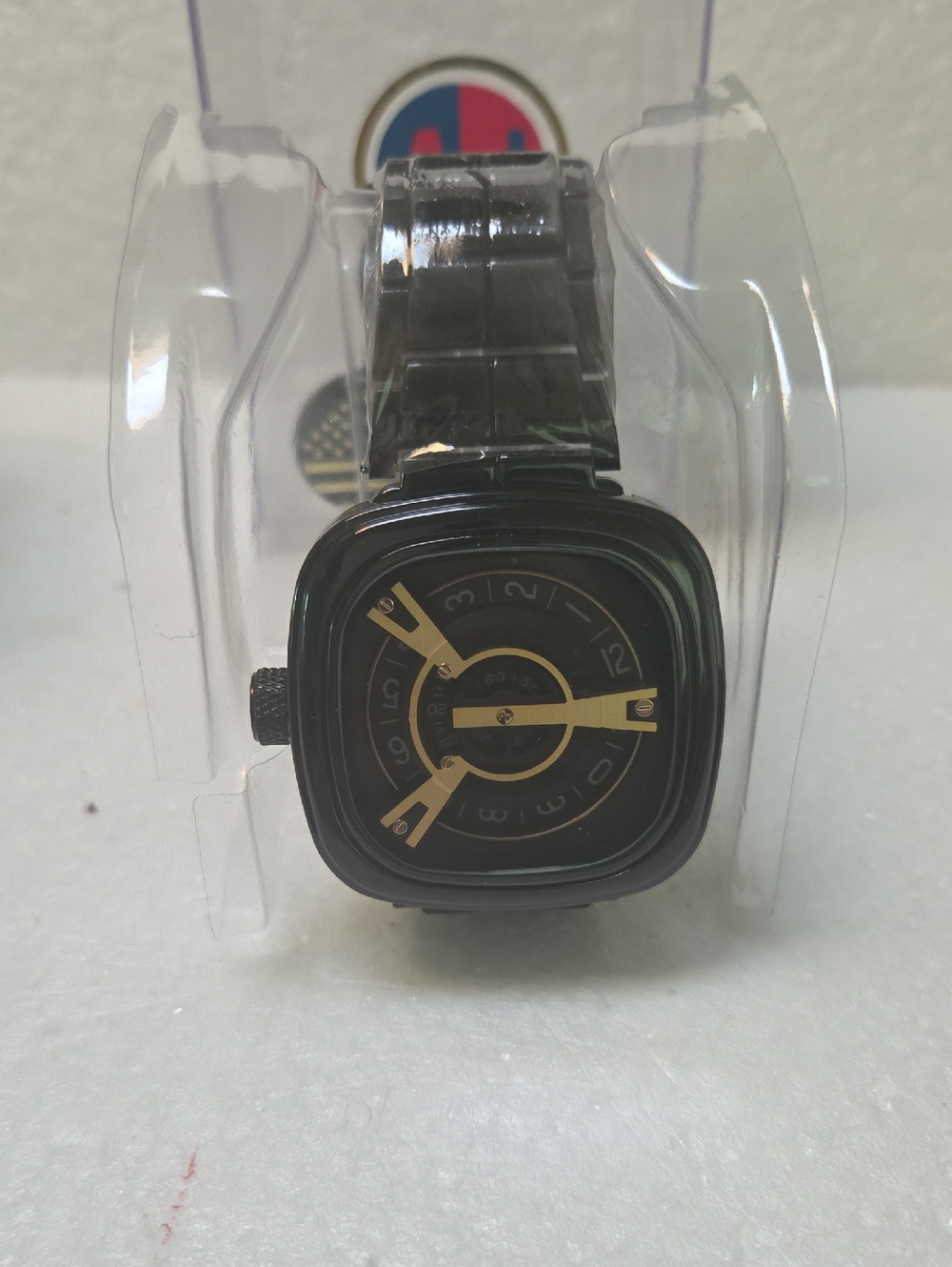 AJ Black and Gold Men's Square Dial Watch